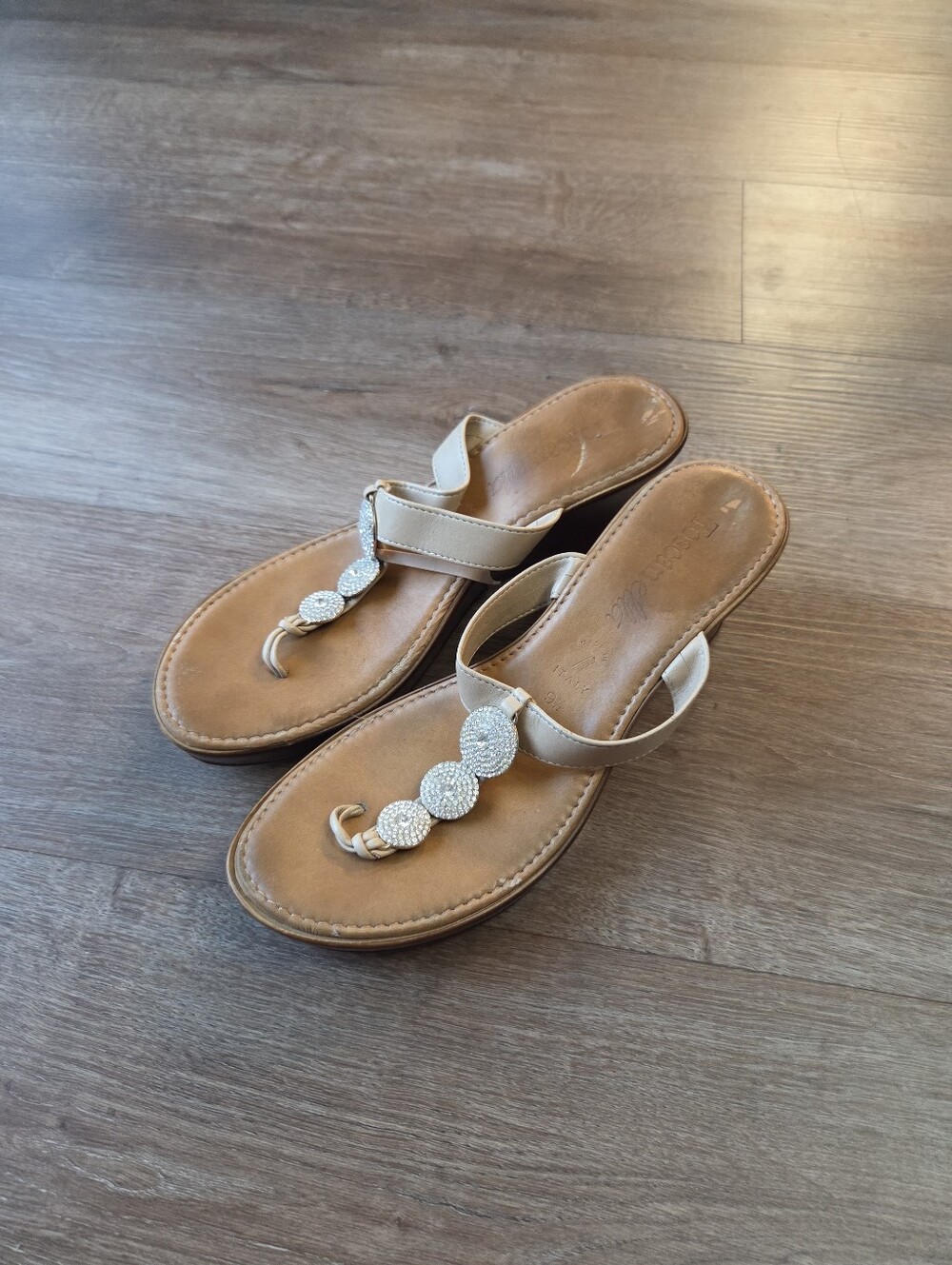 Toscanella Made in Italy Wedge Sandals Rhinestone Womens Size 9.5
